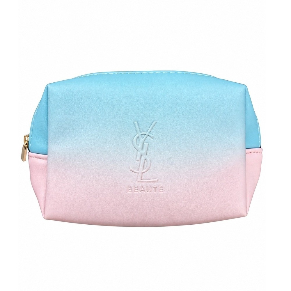 YSL Yves Saint Laurent Beaute Pink Blue Ombre Cosmetic Makeup Bag Pouch